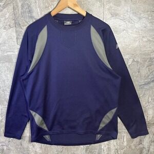New Balance Men's Performance Pullover Navy Gray Relaxed Fit Top Size L Crew Nec